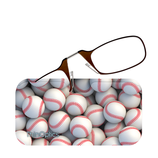 Brown ThinOptics Readers peeking out of a Bucket of Balls Universal Pod