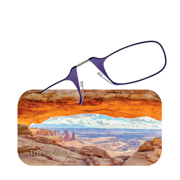 Purple ThinOptics Readers peeking out of a Canyon Lands Universal Pod