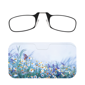 Black ThinOptics Readers + Wildflower Haze Universal Pod Case with Readers above case