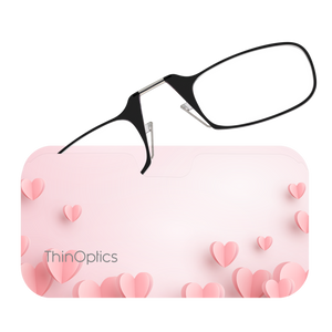 Black Frames peeking out of a Pink Hearts Universal Pod Case